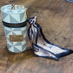 Geometric Patterned Keychain Lipstick Doggy Bag Zip Holder Satin Scarf Key Ring